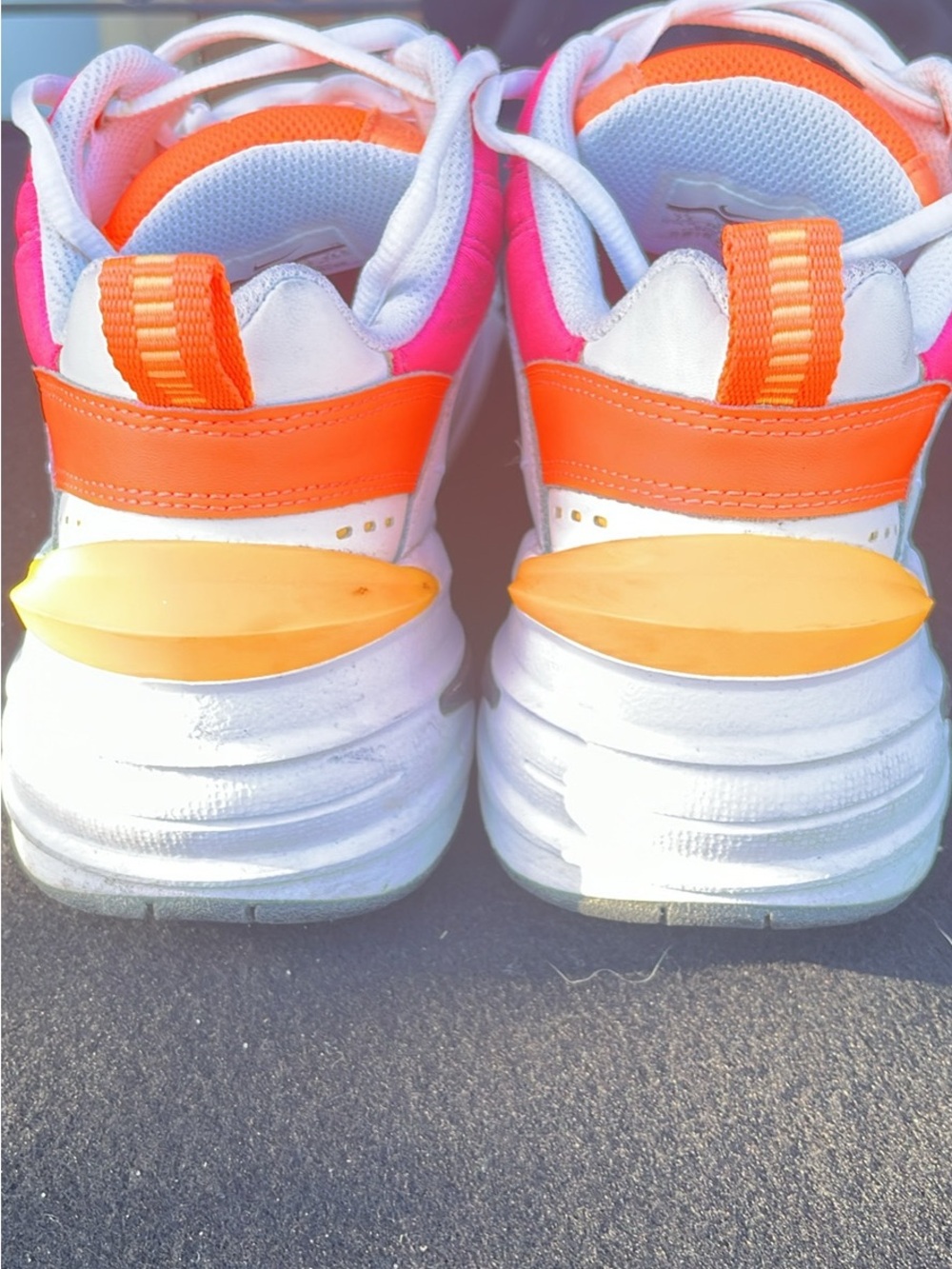 Nike M2K Tekno Sneakers
White Sneakers with Neon Orange and Hot Pink Accents - Picture 3 of 9